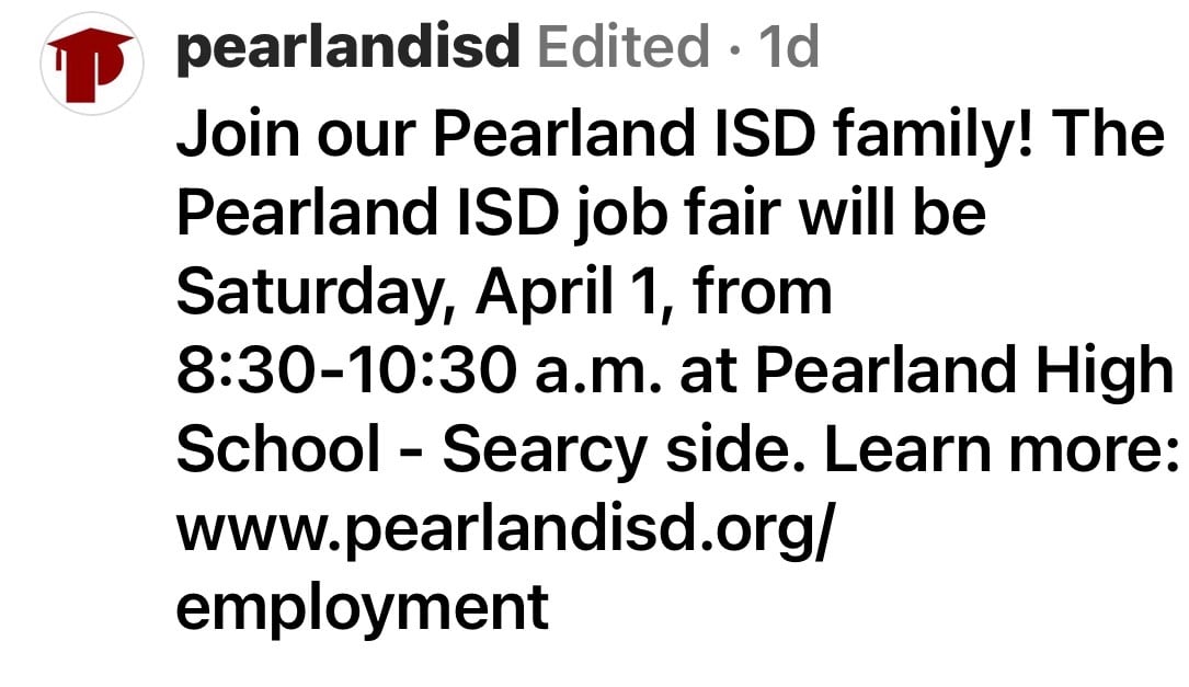 Pearland ISD IS Hiring! Job Fair